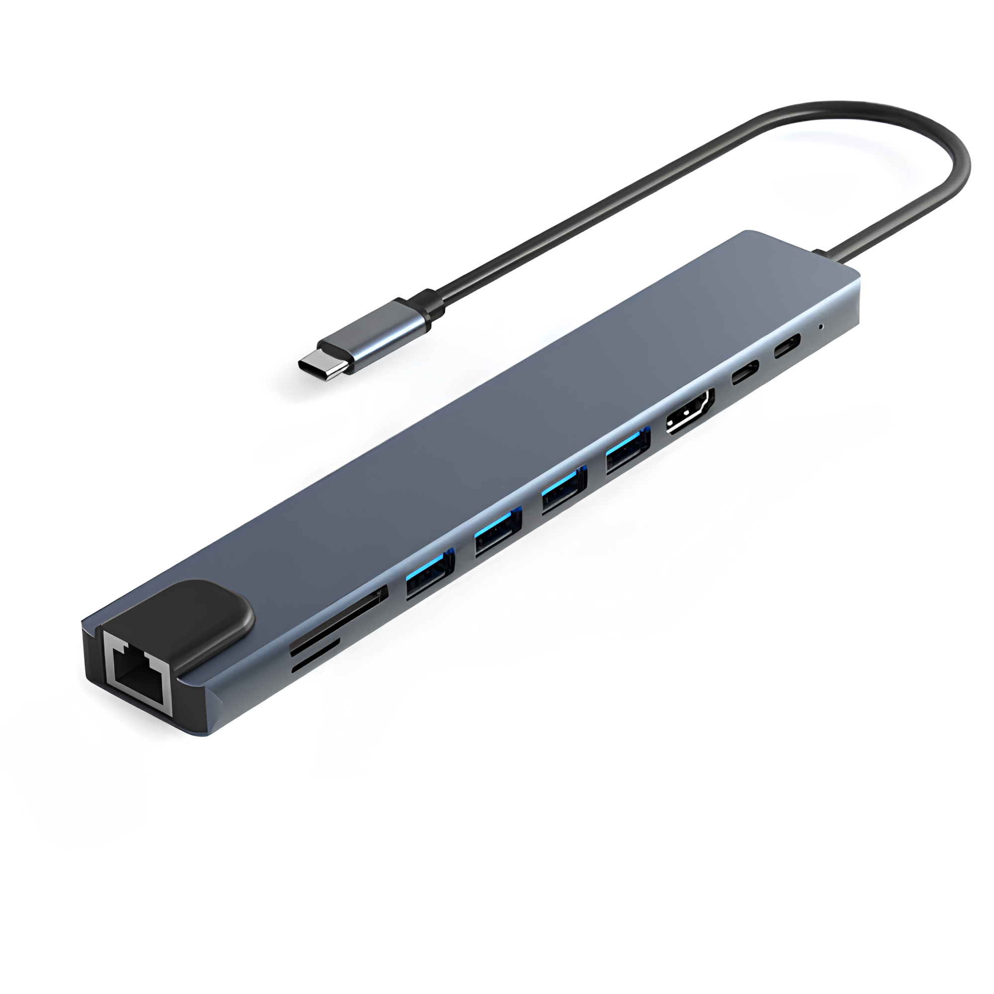Hub Adaptor Multiport 10 in 1, USB-C 3.1, 4K HDMI Output, LAN RJ45 Ethernet (1000 MB/S), 3x USB 2.0, 1x USB 3.0, Power Delivery Port 87 W, TF si SD Card Reader, Docking Station pentru Laptop, MacBook Air/Pro, Chromebook, Tableta, Gri