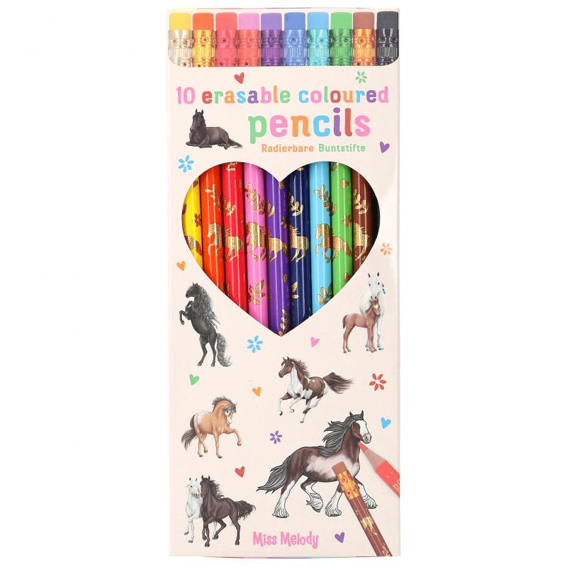Set 10 Creioane colorate cu radiera Miss Melody