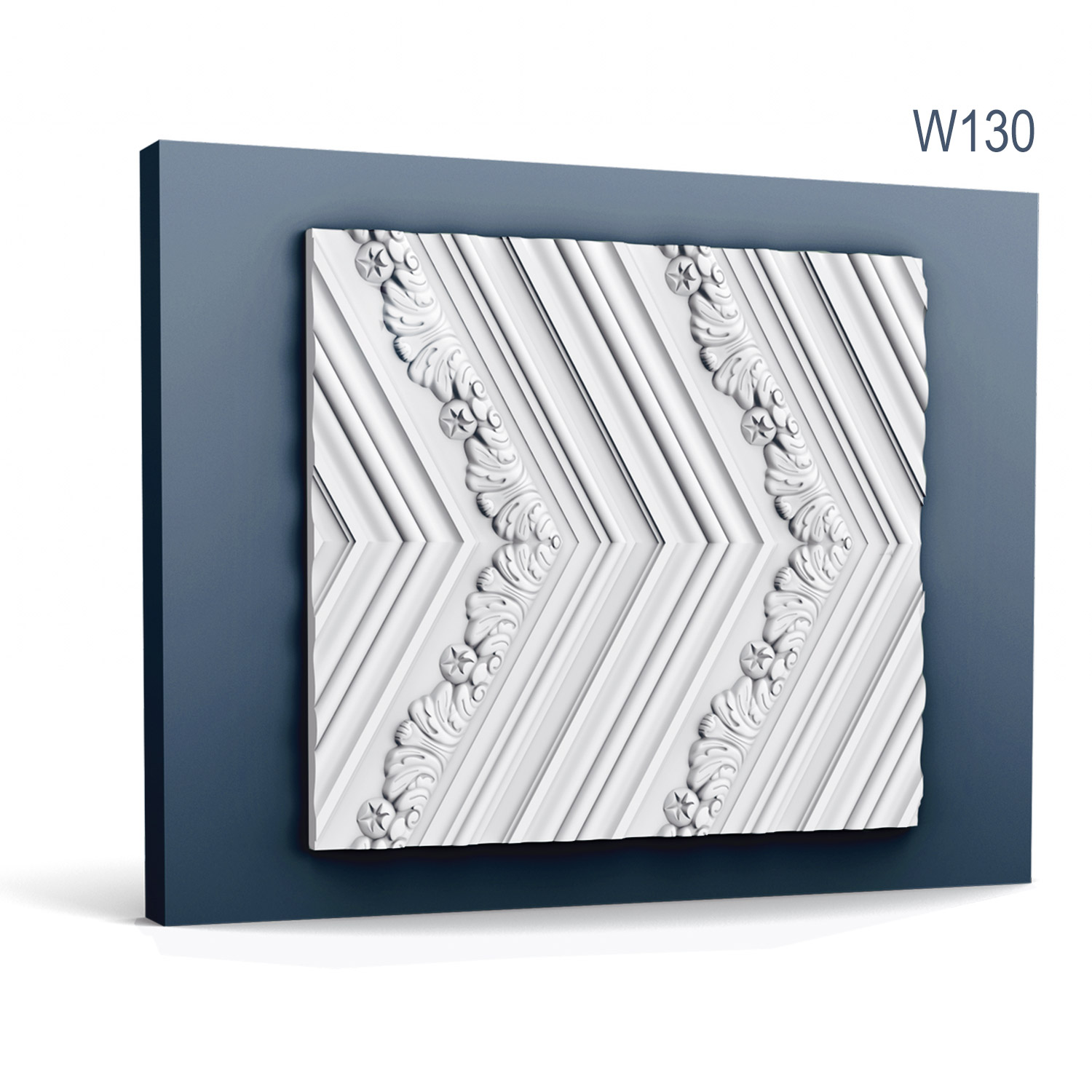 Panou 3D decorativ W130 CHEVRON pentru perete / tavan, stil art deco, rigid, ornamental, Belgia, vopsibil, din poliuretan de inalta densitate, L 200 x H 40 x L 2 cm