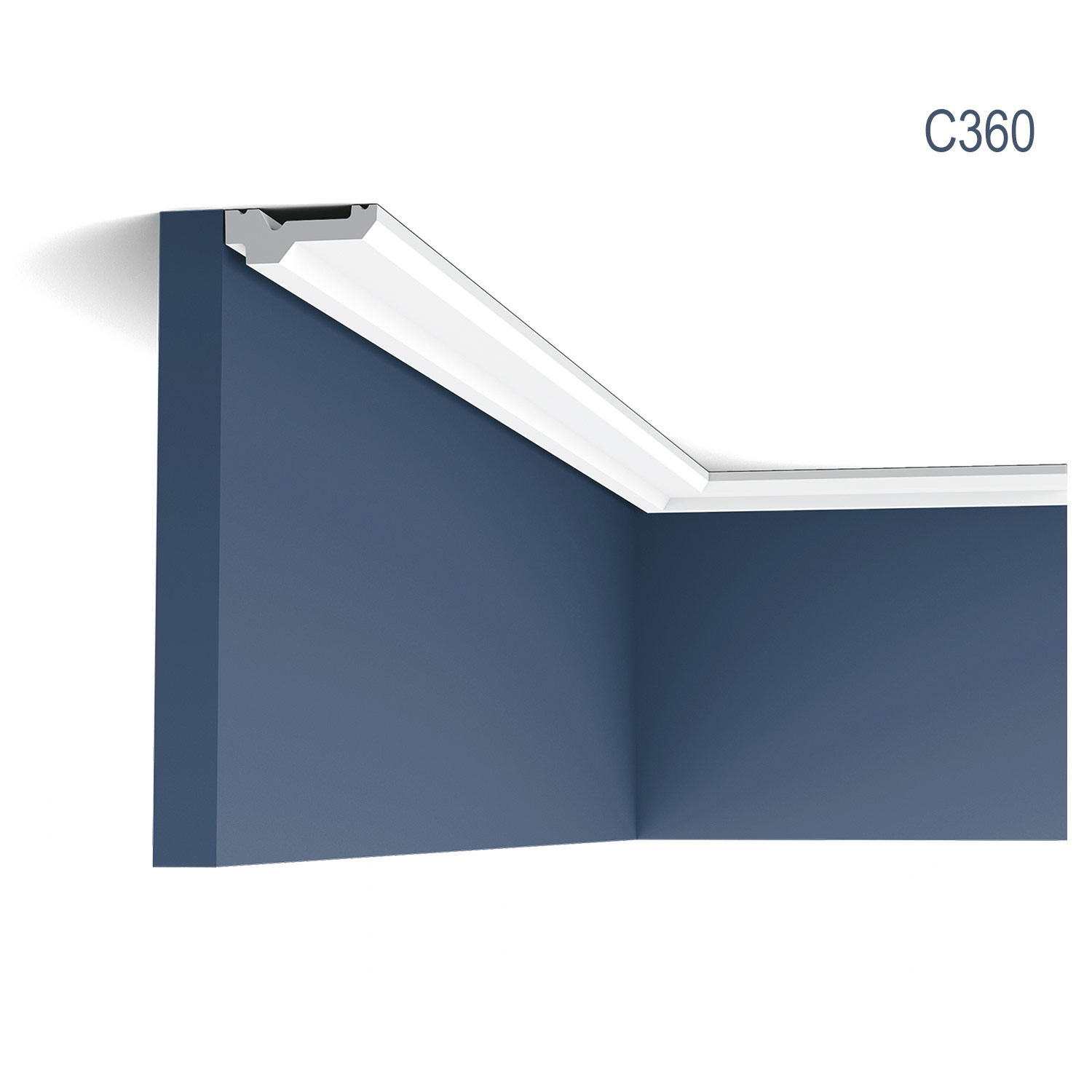 Cornisa C360 pentru tavan, alba, vopsibila, rigida, calitate excelenta, Belgia, din Poliuretan rigid, L 200 x H 2.1 x W 6 cm