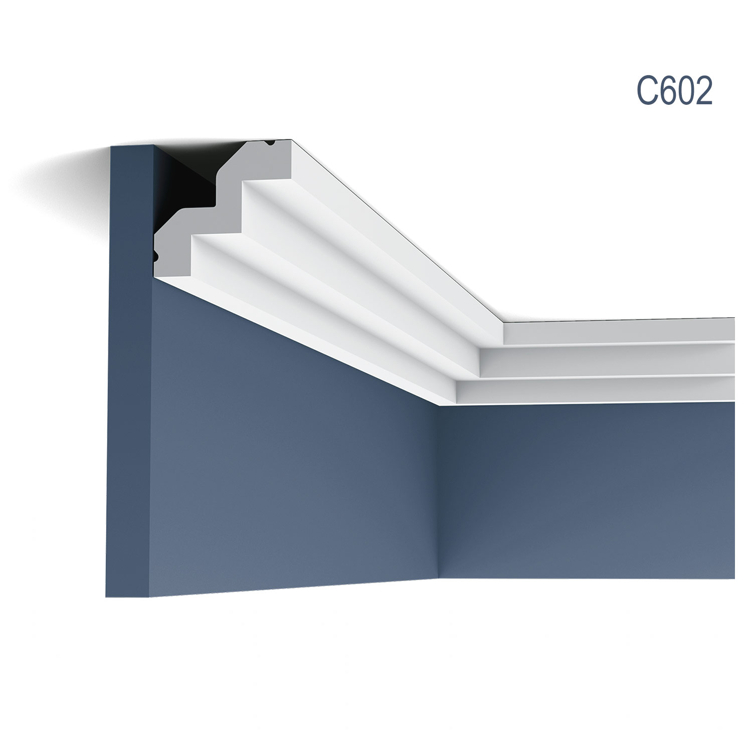Cornisa C602 pentru tavan, alba, vopsibila, rigida, calitate excelenta, Belgia, din Poliuretan rigid, L 200 x H 5 x L 5,3 cm