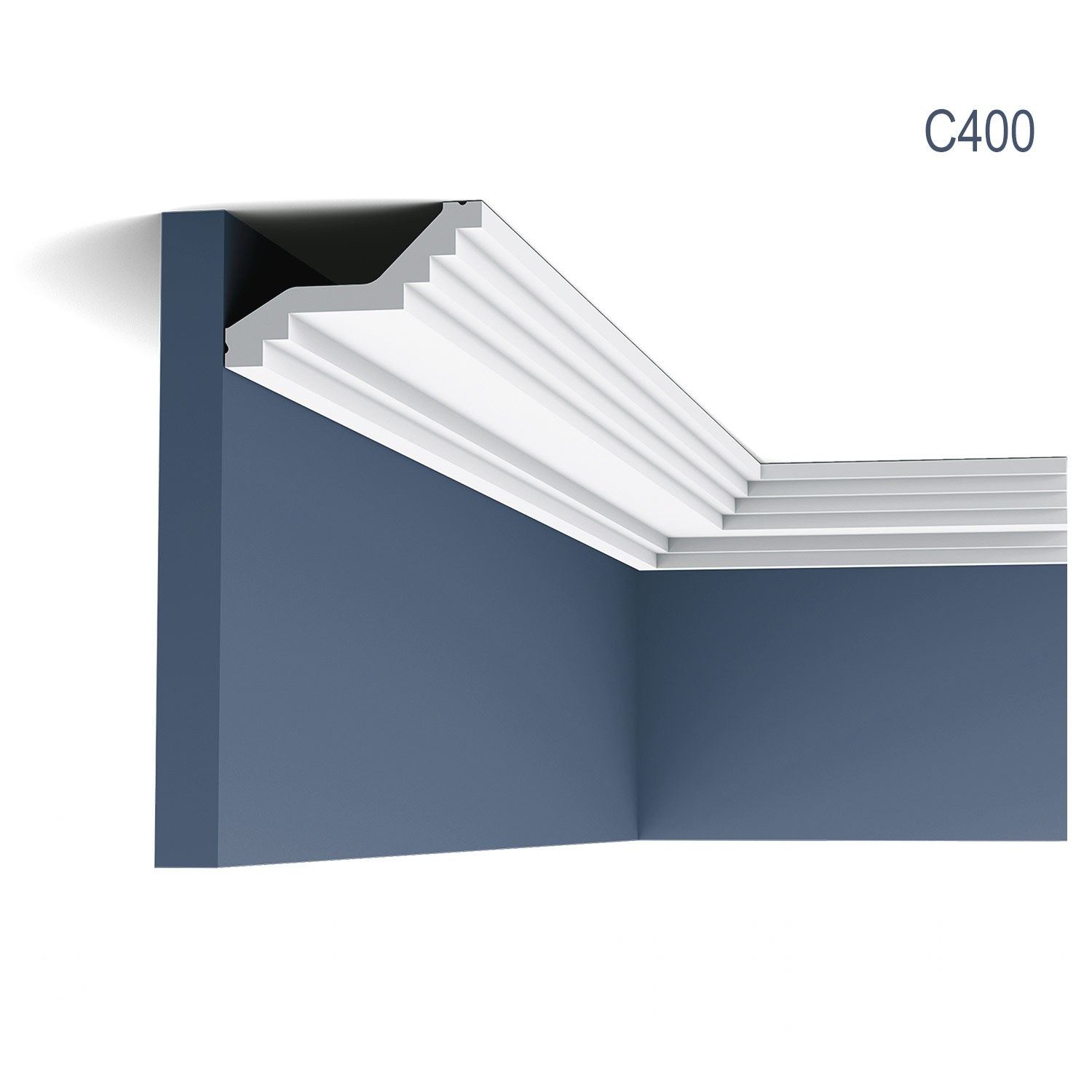 Cornisa C400 pentru tavan, alba, vopsibila, rigida, calitate excelenta, Belgia, din Poliuretan rigid, L 200 x H 6 x L 10 cm