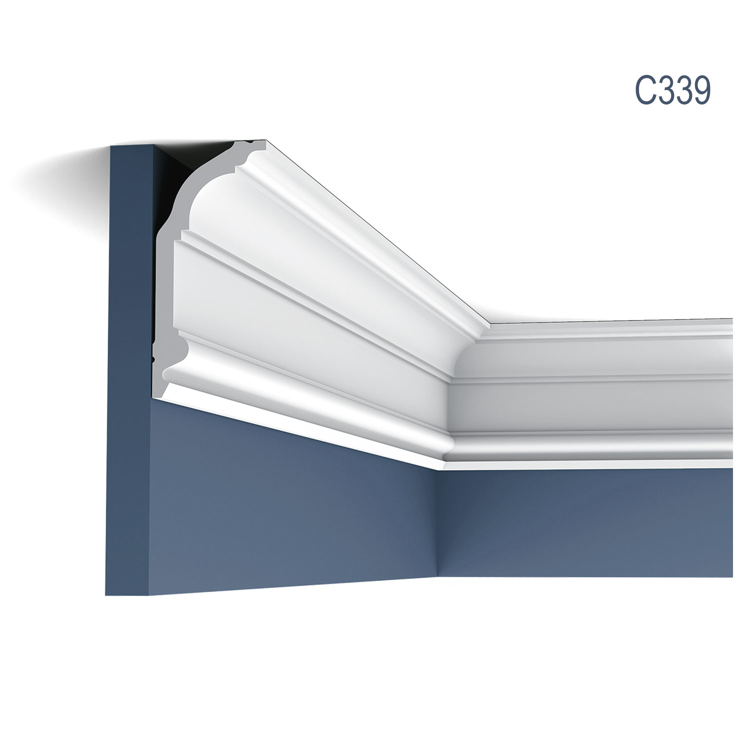 Cornisa C339 NOBLESE pentru tavan, alba, vopsibila, rigida, calitate excelenta, Belgia, din Poliuretan rigid, L 200 x H 14.1 x W 6.4 cm