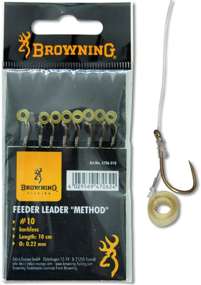 Carlige Legate MMT Browning Barbless No.14 10cm 0.18mm Pellet Band Feeder Leader Method