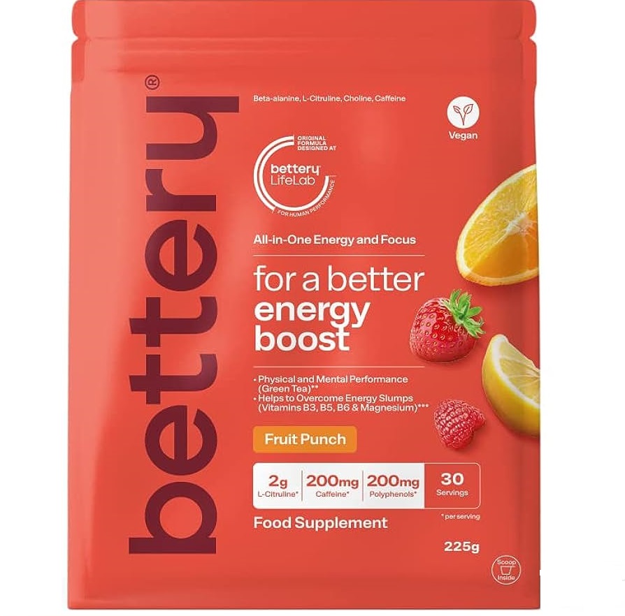 Bautura Energizanta Pre-Workout, Energy Boost Powder Bettery 225 g, gust de fructe