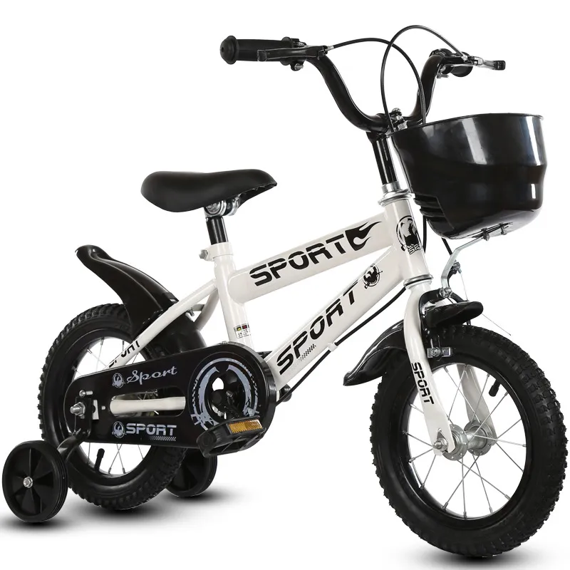 Bicicleta pentru copii cu roti ajutatoare si frane, 14 inch, Alba