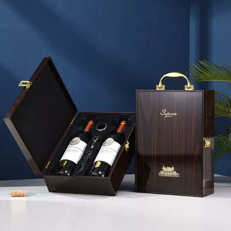 Set cutie de vin Wood Deluxe, Mindblower, Prestige, pentru 2 sticle, cu accesorii de vin incluse, lemn