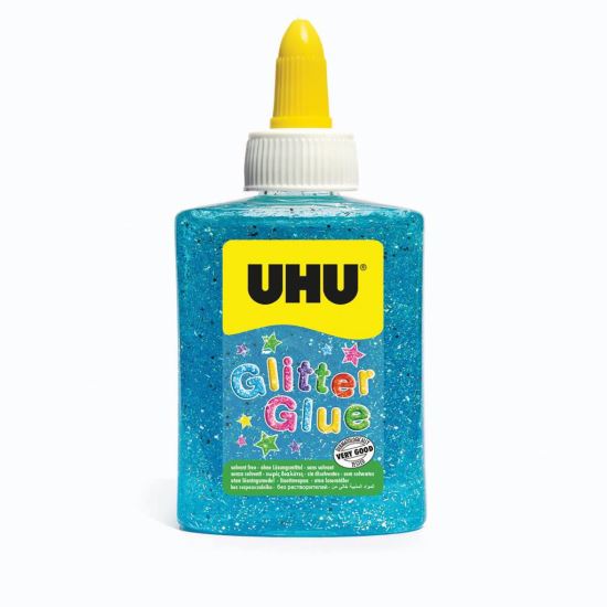 Adeziv colorat cu particule de sclipici UHU Glitter Glue, albastru, 90g