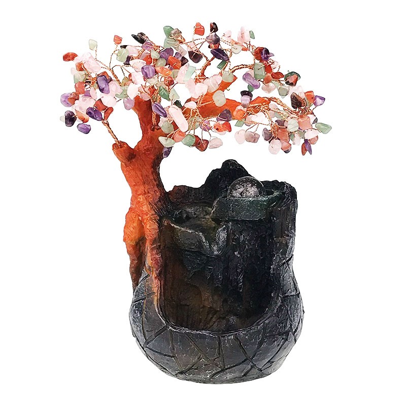 Fantana arteziana, Copac Feng-Shui cu pietre aventurin, Buton On/off, Multicolor, 28 cm, 1245H-3B