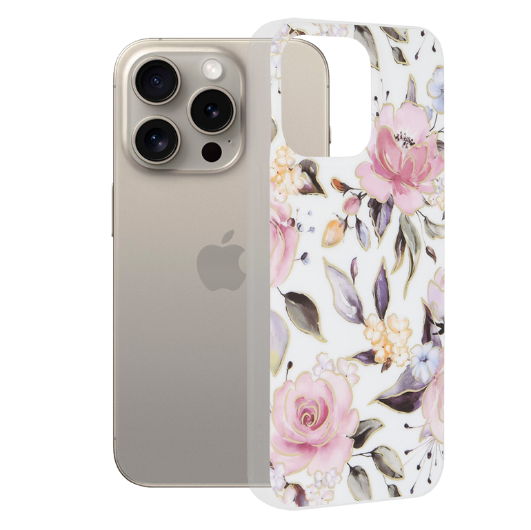 Husa de protectie telefon Marble compatibila cu iPhone 15 Pro Max, Chloe White - ES01838