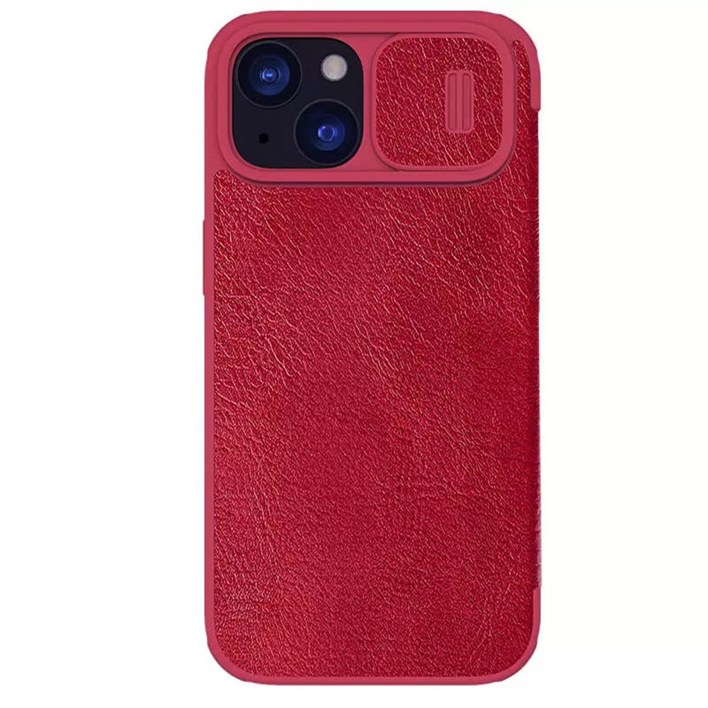 Husa de protectie telefon tip carte din piele ecologica Lether Case compatibila cu iPhone 15, Rosu - ES02047