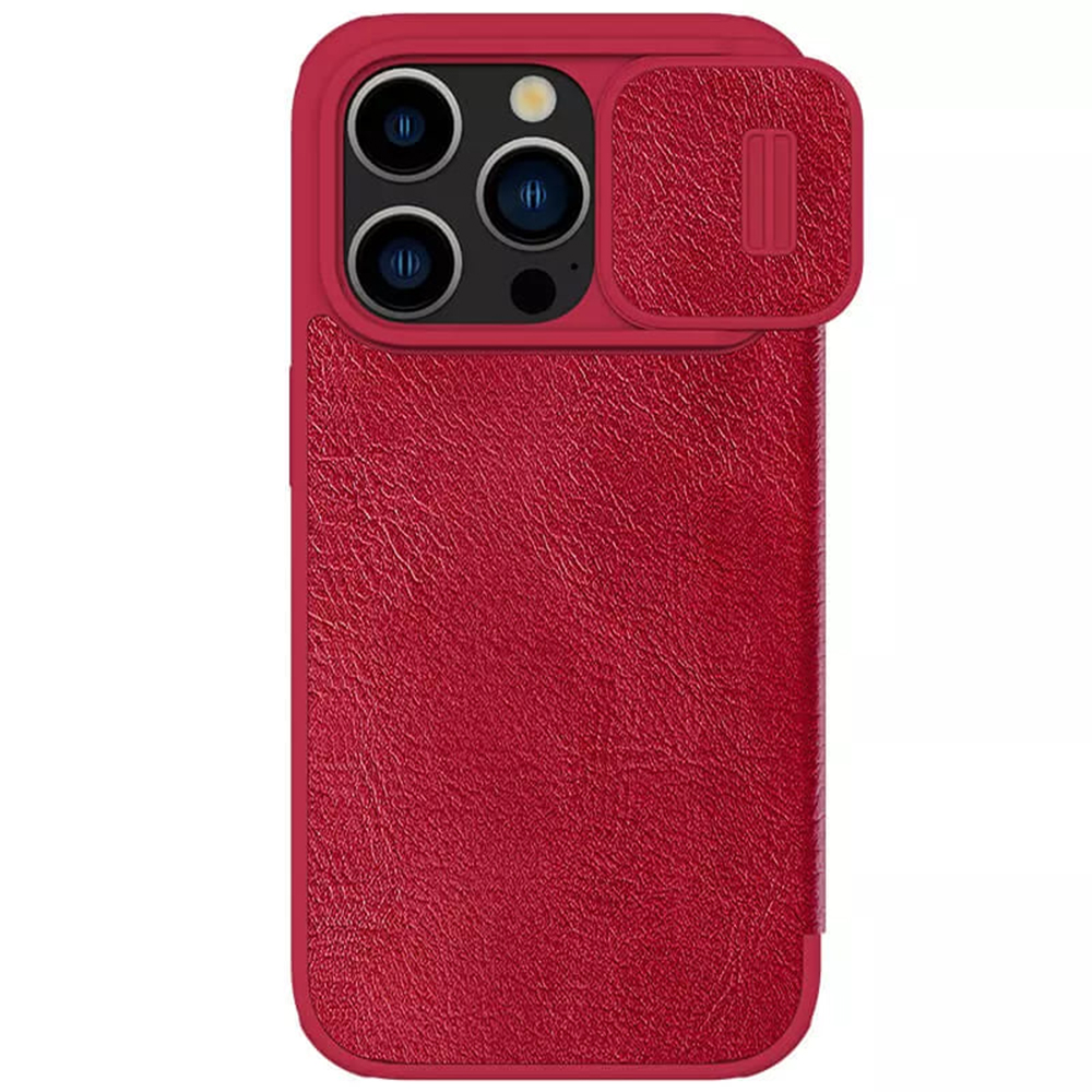 Husa de protectie telefon tip carte din piele ecologica Lether Case compatibila cu iPhone 15 Pro Max, Rosu - ES02049