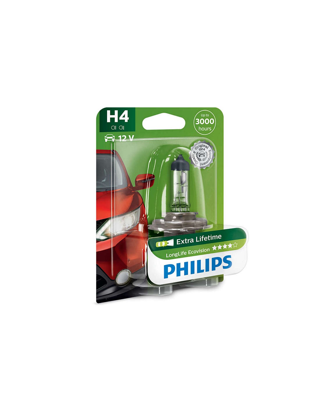 Bec auto cu halogen Philips H4 LongLife EcoVision, 12V, 55W