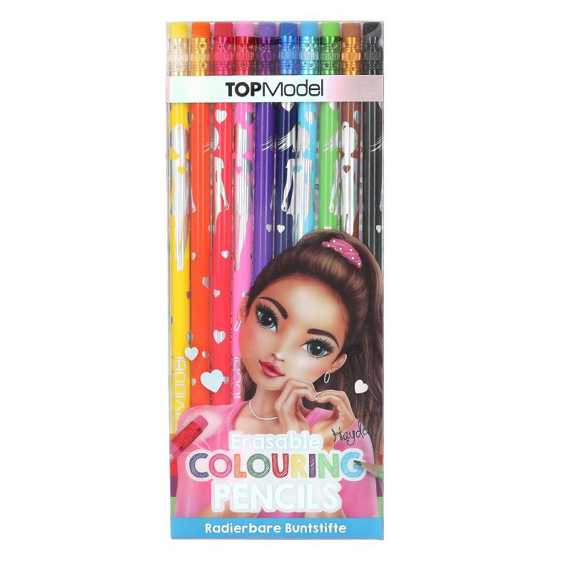 Set 10 Creioane colorate cu radiera Top Model