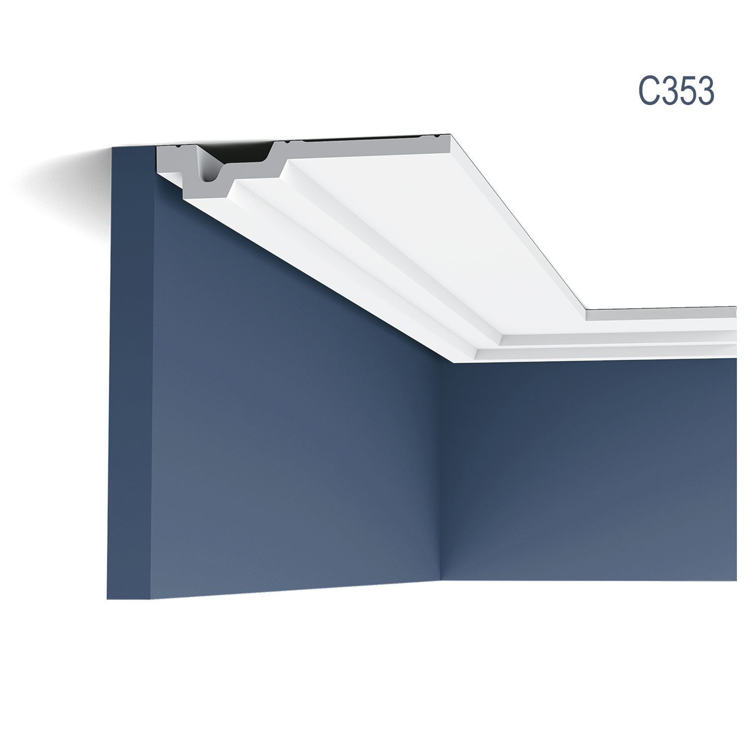 Cornisa C353, profil decorativ, pentru tavan, alba, vopsibila, rigida, calitate excelenta, Belgia, din Poliuretan rigid, L 200 x H 3 x W 16.5 cm
