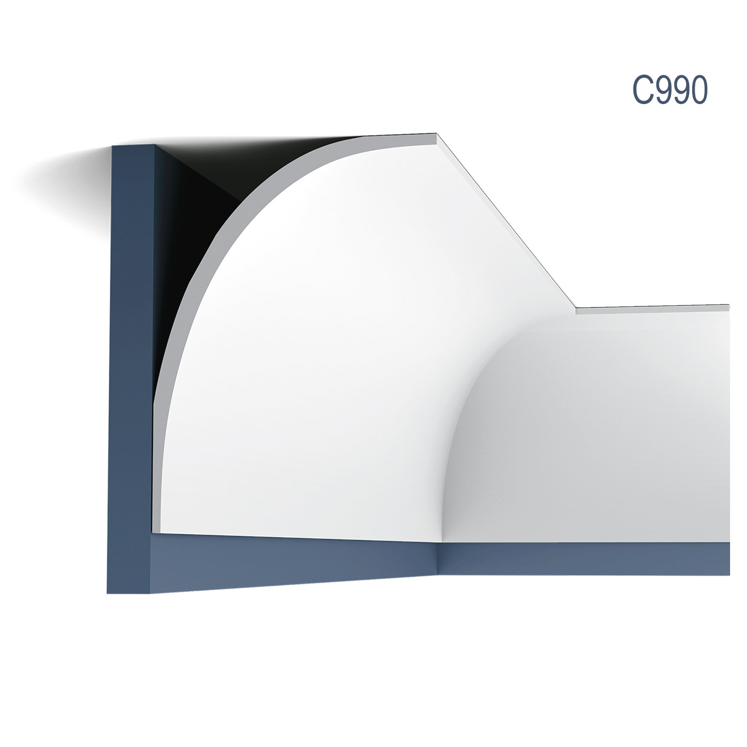 Cornisa C990, profil decorativ, pentru tavan, alba, vopsibila, rigida, calitate excelenta, Belgia, din Poliuretan rigid, L 200 x H 15,9 x L 21,6 cm