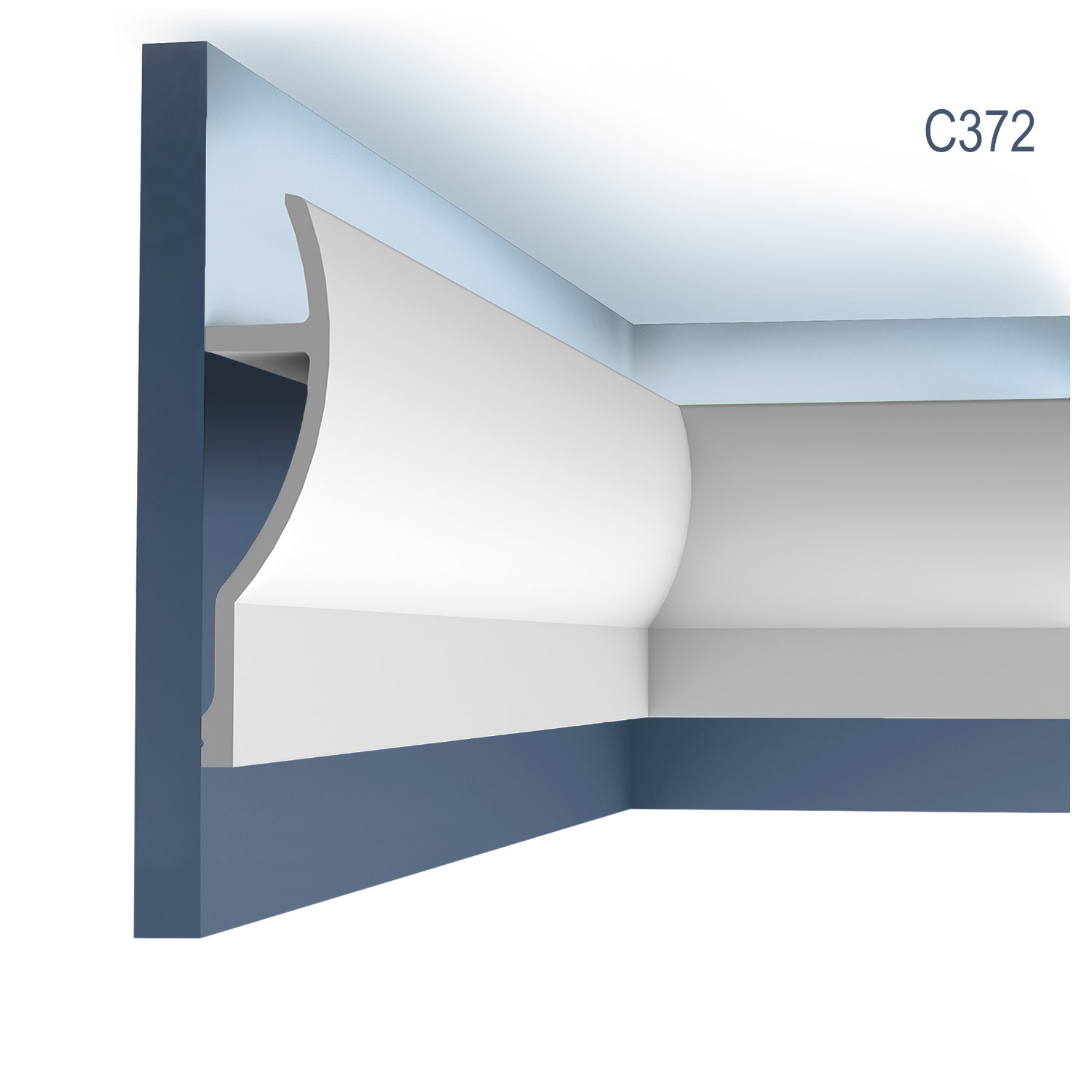 Cornisa / Scafa C372, profil decorativ, pentru tavan, alba, vopsibila, rigida, calitate excelenta, Belgia, din Poliuretan rigid, L 200 x H 28 x W 7 cm