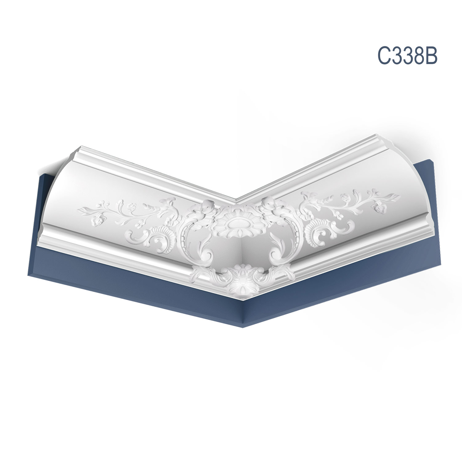 Cornisa C338 B, profil decorativ, pentru tavan, alba, vopsibila, rigida, calitate excelenta, Belgia, din Poliuretan rigid, L 200 x H 18.2 x W 18.2 cm