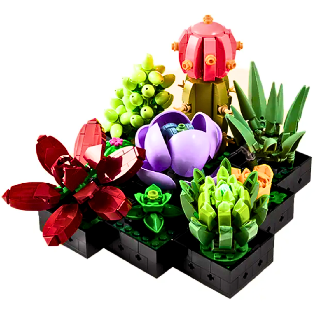 Set contructie 3D, plante suculente 9 specii independente dar unificabile, 770 piese, multicolor