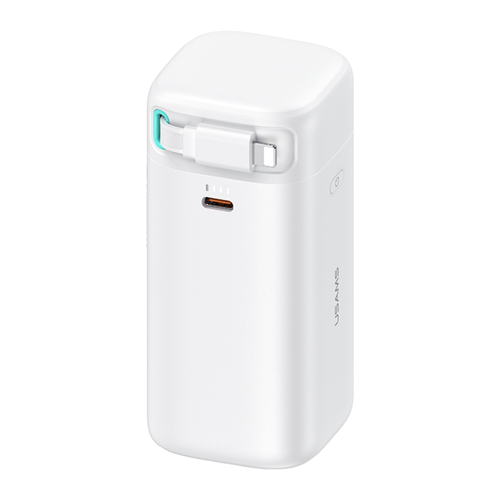 Baterie Externa 18000mAh USB-C PD45W cu Cablu Lightning, Usams, White