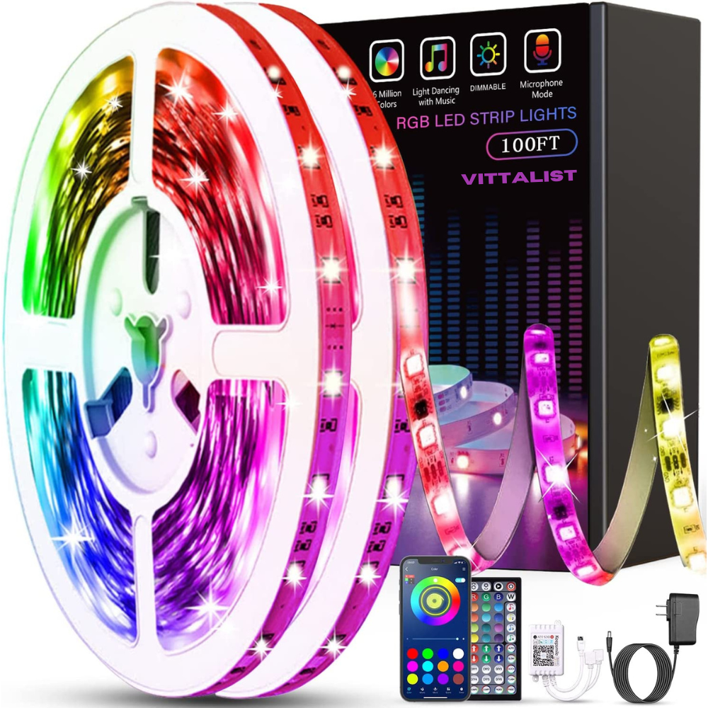 Kit Banda LED 5050, RGB, 15 metri, Wi-Fi, Rezistent la Apa, Bluetooth, Telecomanda, Reglabila, Mod Schimbare Culori pe Muzica, Microfon, Timer, LED Strip, Multicolor