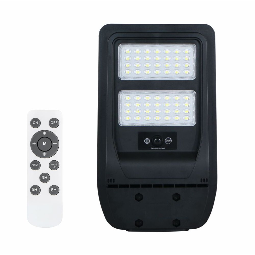 Corp stradal LED cu senzor de miscare proximitate+crepuscular IP65, panou solar monocristalin integrat si telecomanda, 60 W, 402x237x43 mm, 30.000 ore