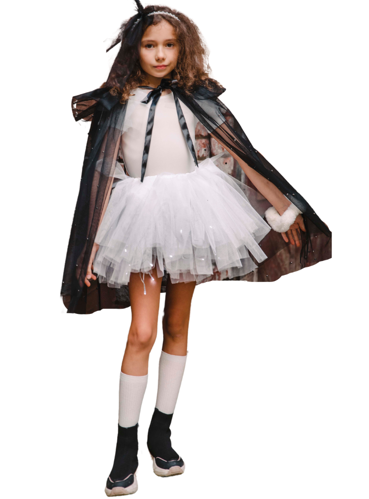 Costum 3 piese de Fantomă- Fustiță+Body+Pelerină - Halloween 2022- copii - 10-12 ani (140-152 cm)