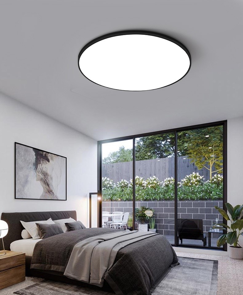 Plafoniera LED Moderna, VisionHub®, Clasa Enegetica A ultra subtire 2cm, pentru interior, in forma rotunda, tri-proof, 38W, lumina alba rece 6500k, diametru 40cm, Negru mat
